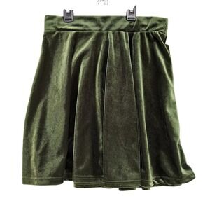 KToo Olive Green Velvet Skater Mini Skirt Sz M Stretch Goth Y2K Made USA Fairy